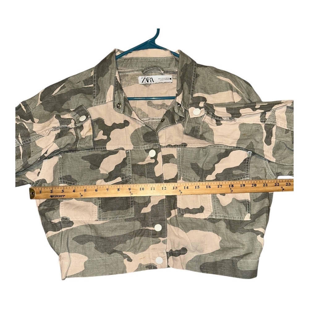Zara Green Camo‎ Linen Blend Cropped Jacket, Womens Medium - Picture 7 of 8